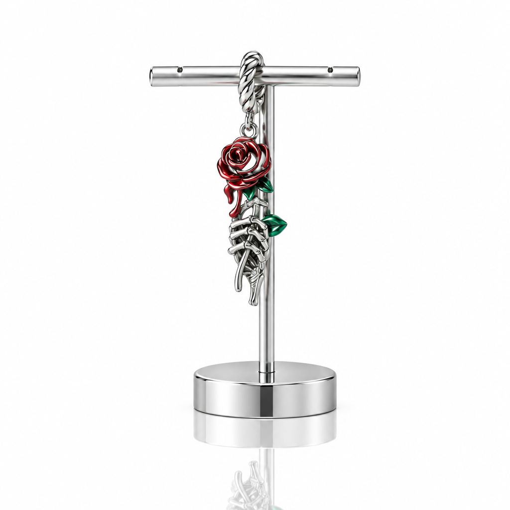 Neo-Gothic Skull & Enamel Blood Roses Charms-Black Diamonds New York