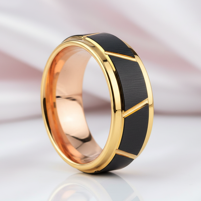 Niche Single Tungsten Men's Wedding Band-Black Diamonds New York