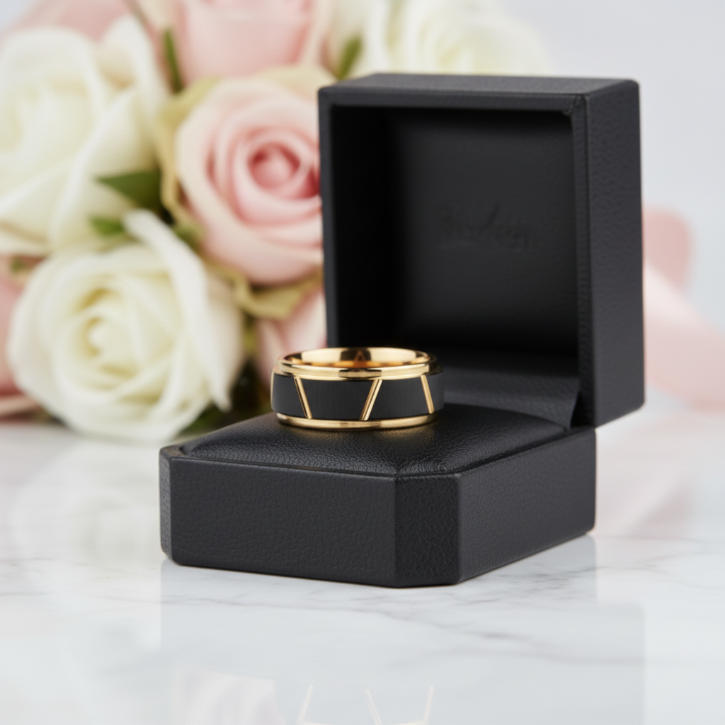 Niche Single Tungsten Men's Wedding Band-Black Diamonds New York