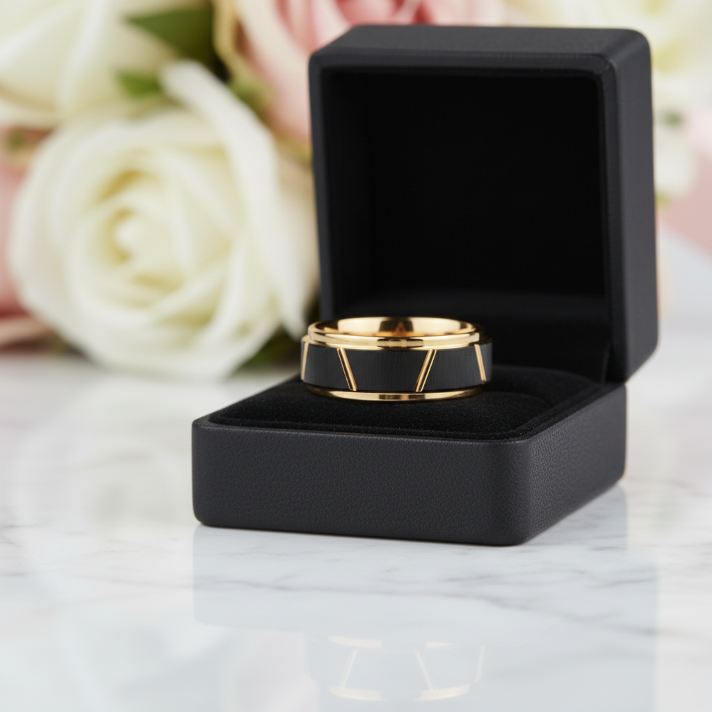 Niche Single Tungsten Men's Wedding Band-Black Diamonds New York