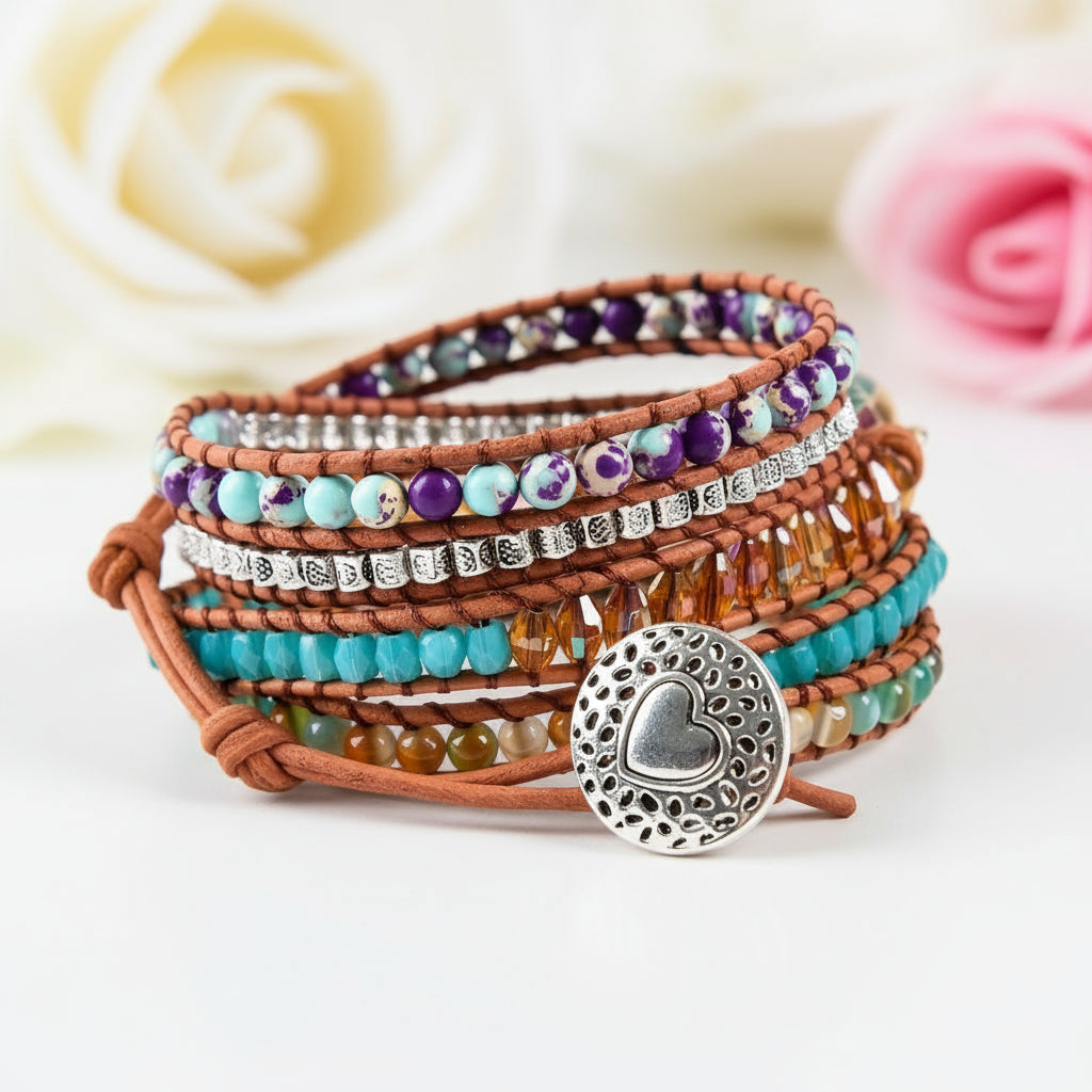 Ocean Jasper & Mixed Natural Stone Bohemian Bracelet-Black Diamonds New York