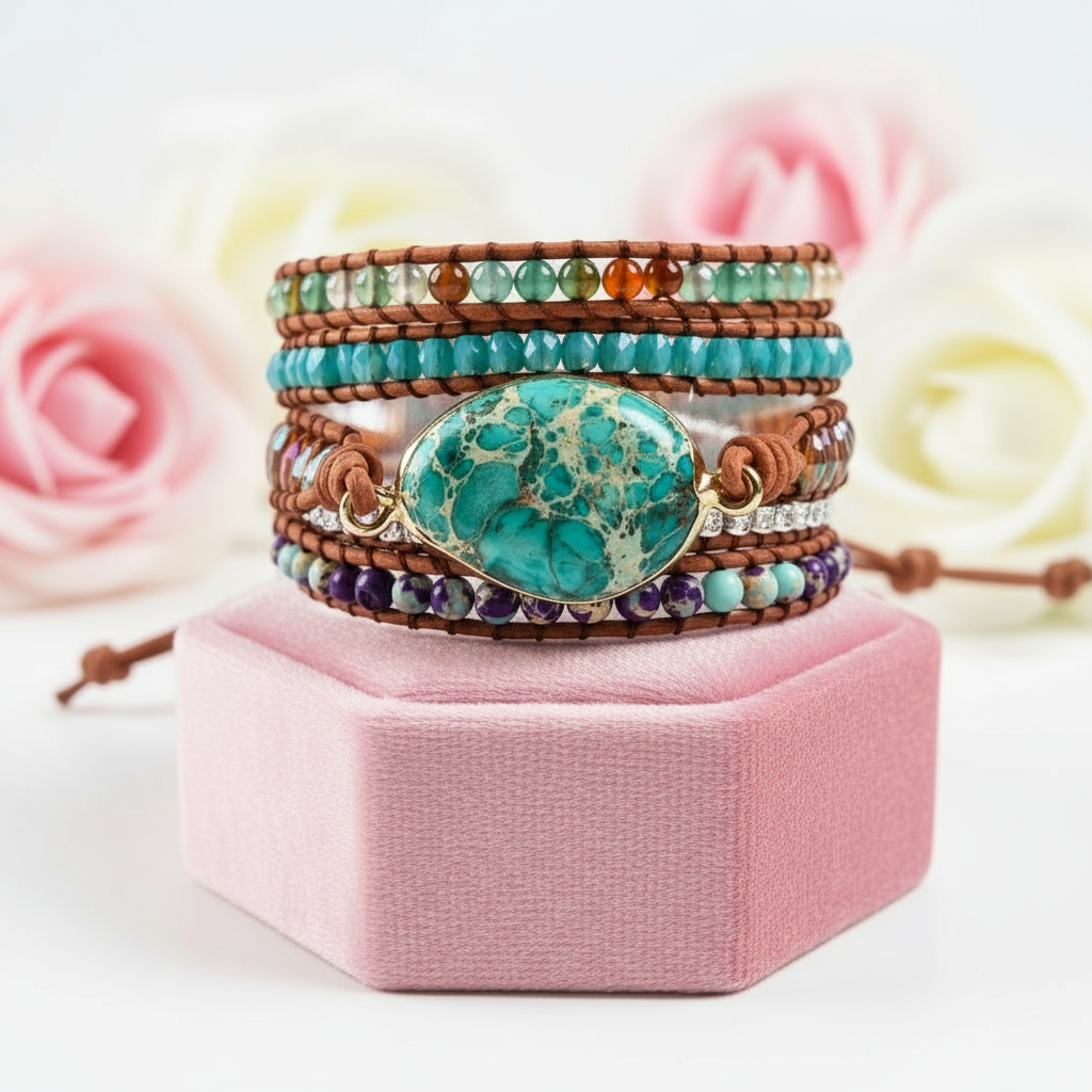 Ocean Jasper & Mixed Natural Stone Bohemian Bracelet-Black Diamonds New York