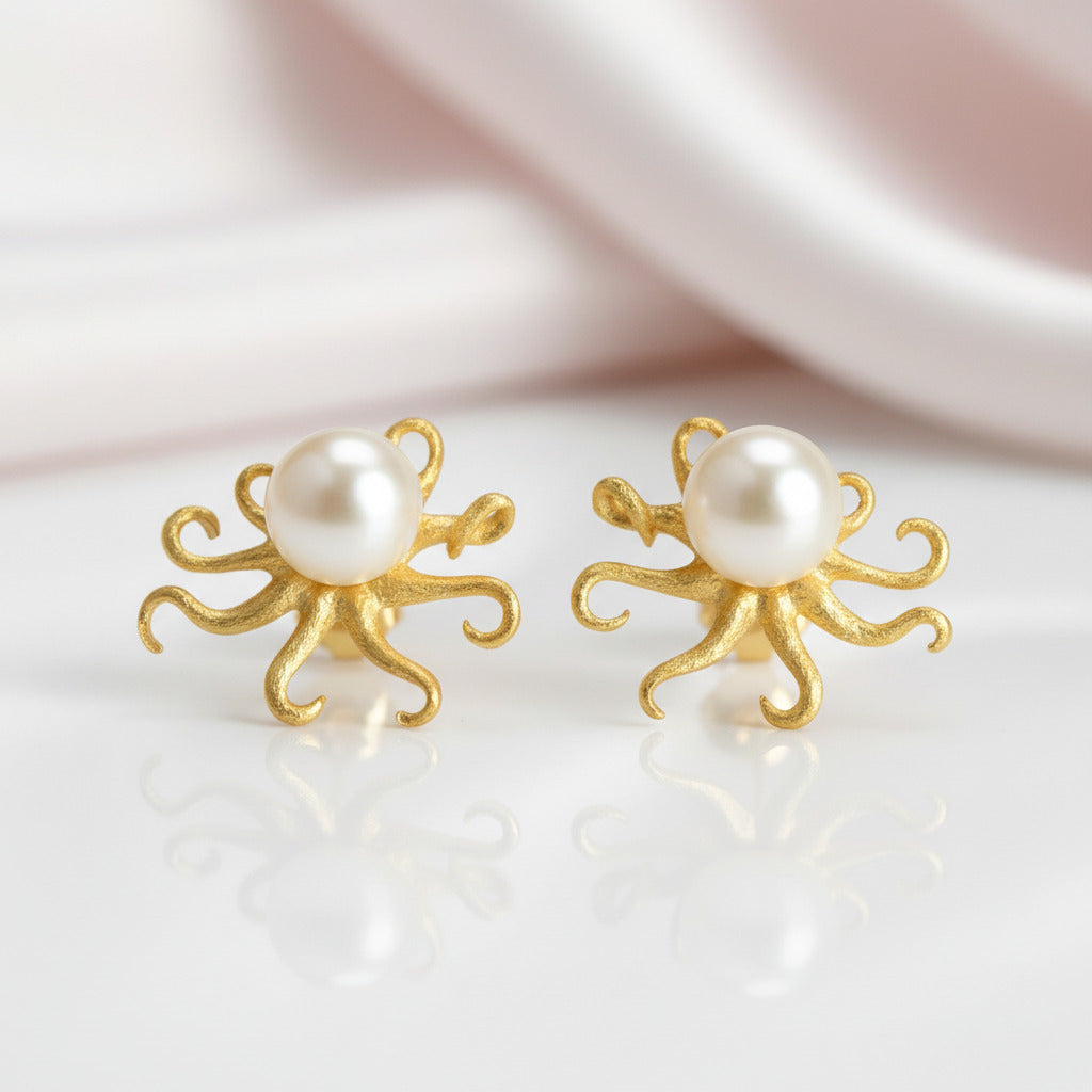 Octopus with Pearl Stud Earrings-Black Diamonds New York