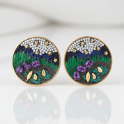 Oil Painting Design Needle Stud Earring-Black Diamonds New York