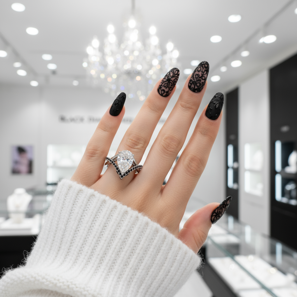 Only You- 1.5 Carat Pear Cut Diamond Option Skull & Roses Wedding Ring-Black Diamonds New York