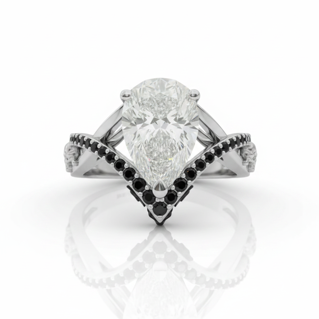 Only You- 1.5 Carat Pear Cut Diamond Option Skull & Roses Wedding Ring-Black Diamonds New York