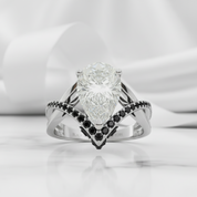 Only You- 1.5 Carat Pear Cut Diamond Skull & Roses Wedding Ring-Black Diamonds New York