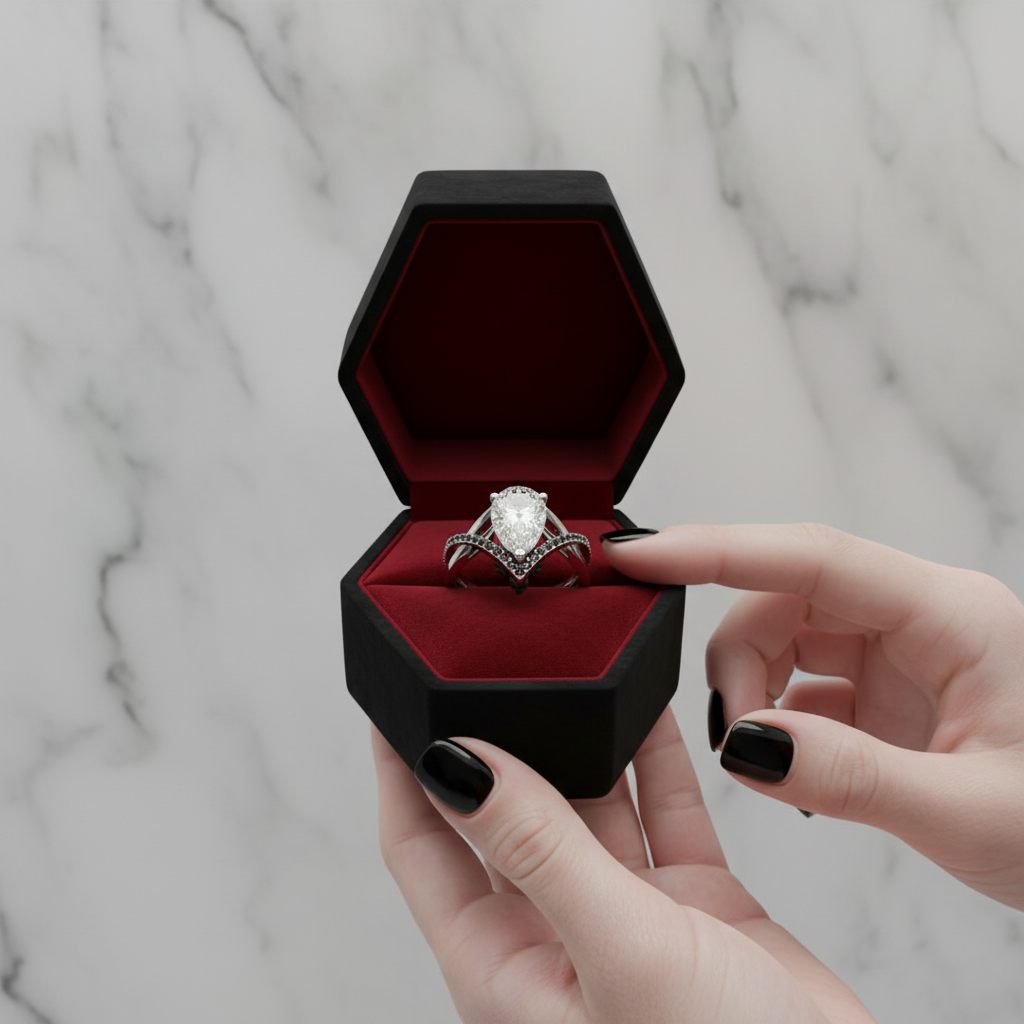 Only You- 1.5 Carat Pear Cut Diamond Option Skull & Roses Wedding Ring-Black Diamonds New York