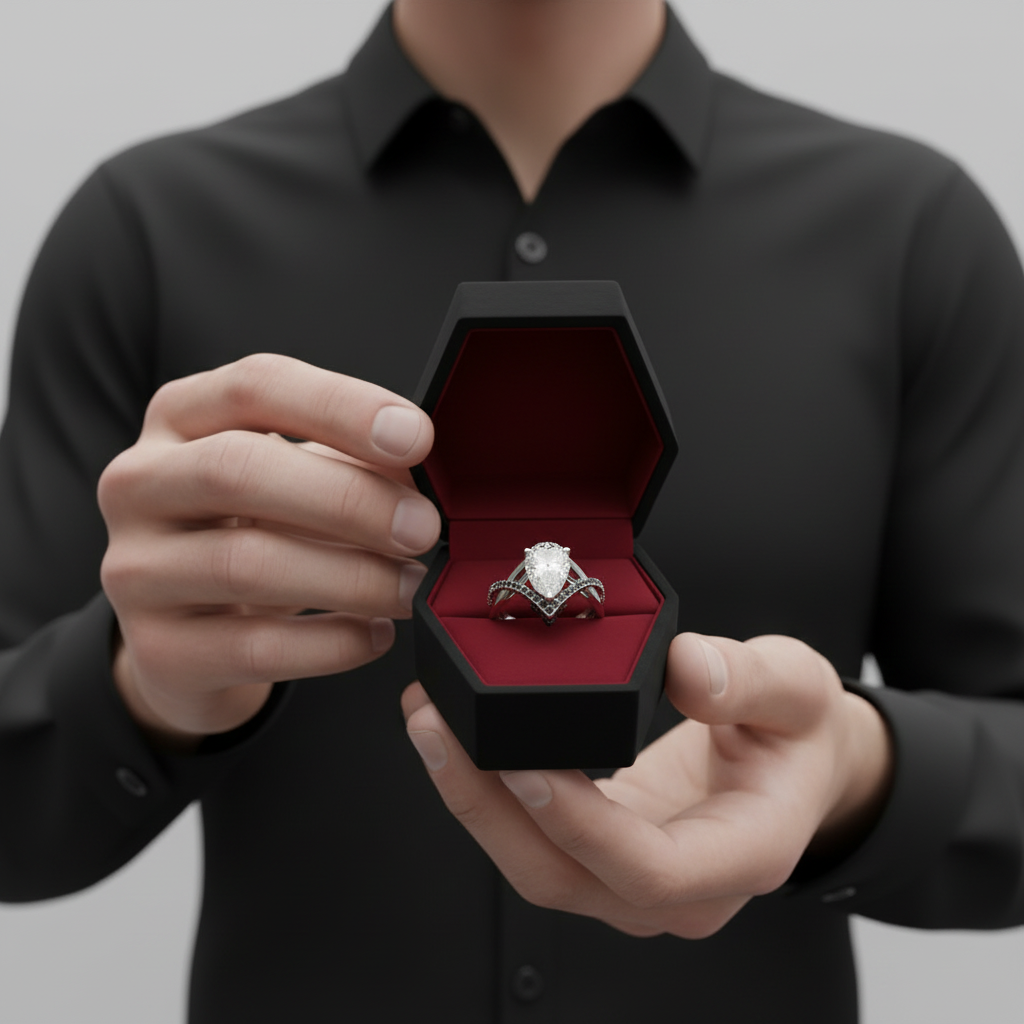 Only You- 1.5 Carat Pear Cut Diamond Option Skull & Roses Wedding Ring-Black Diamonds New York