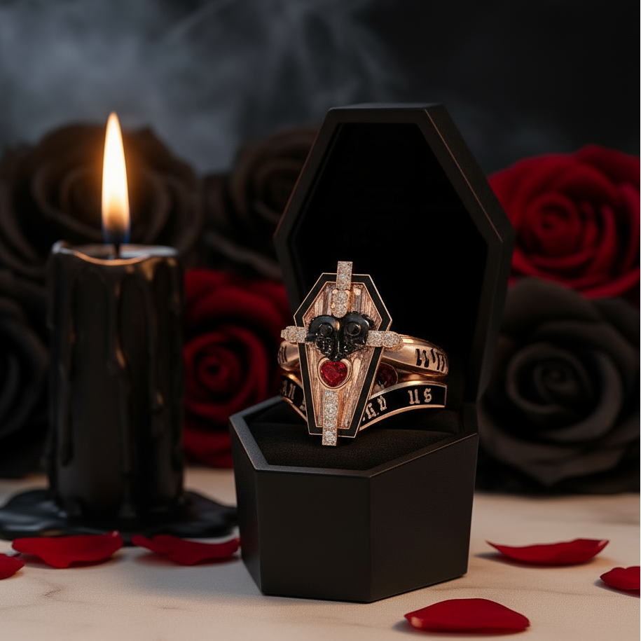 Only Death Can Separate Us Coffin Cut Diamond Wedding Rings-Black Diamonds New York