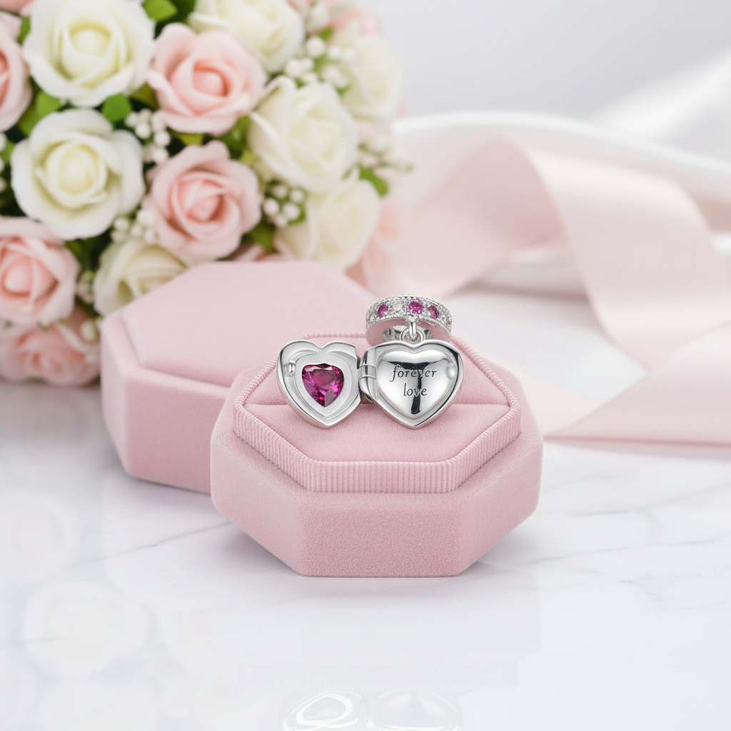 Openable Heart-shaped Forever Love Charms & Pendant-Black Diamonds New York