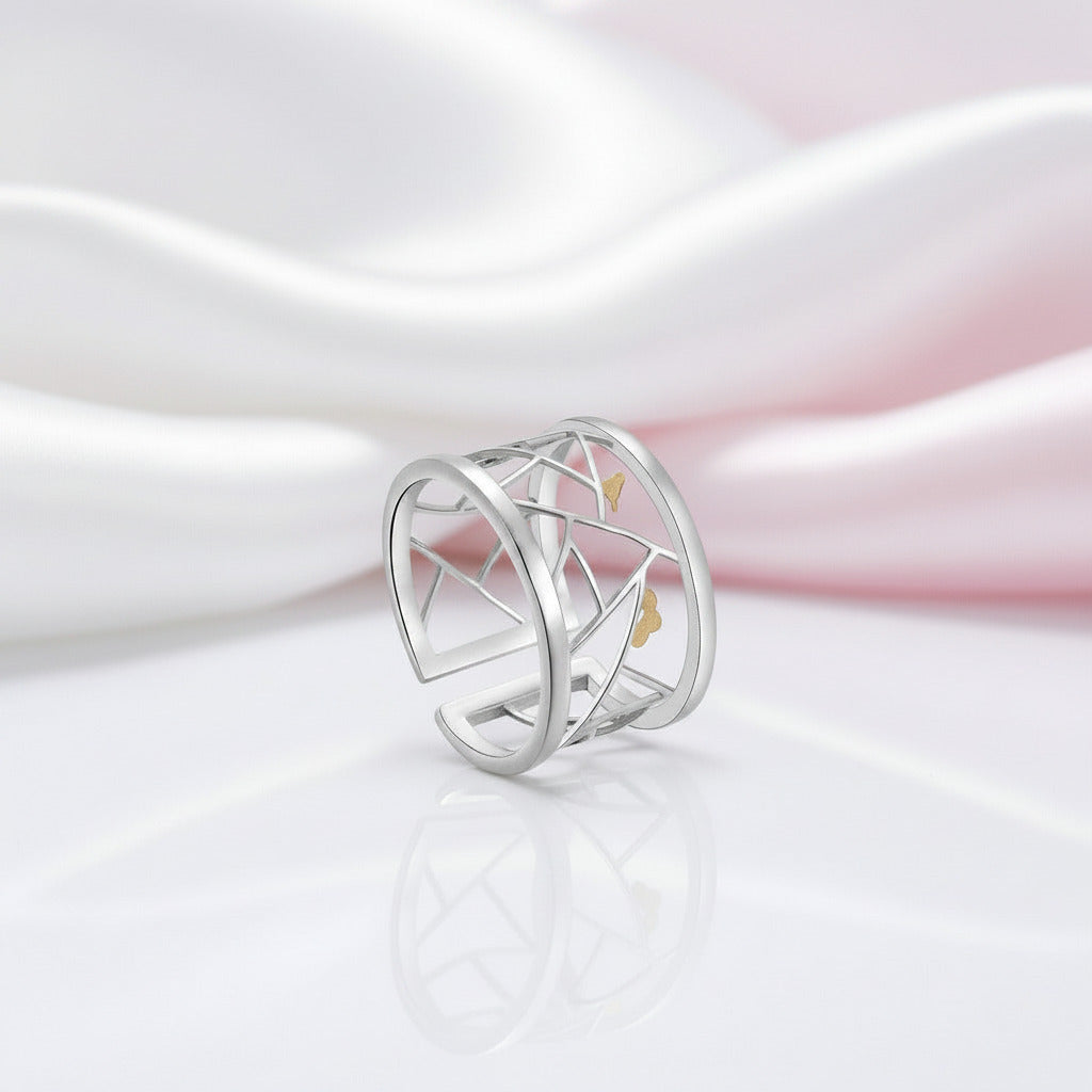 Oriental Element Window Paper-cut Ring-Black Diamonds New York