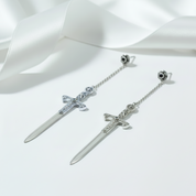 Ornamented Punk Sword Drop Earrings-Black Diamonds New York