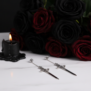 Ornamented Punk Sword Drop Earrings-Black Diamonds New York