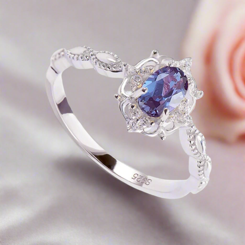 Oval Alexandrite Milgrain Engagement Ring-Black Diamonds New York