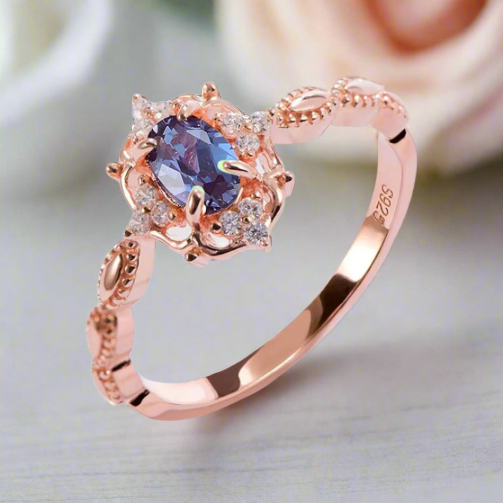 Oval Alexandrite Milgrain Engagement Ring-Black Diamonds New York