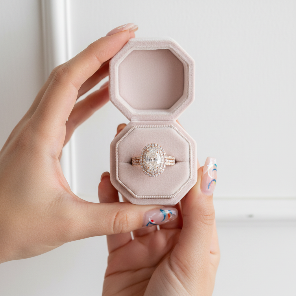 Oval Cut 14k Rose Gold Double Halo Engagement Ring-Black Diamonds New York