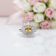 Oval Cut Citrine Flower Engagement Ring-Black Diamonds New York