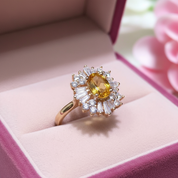 Oval Cut Citrine Flower Engagement Ring-Black Diamonds New York