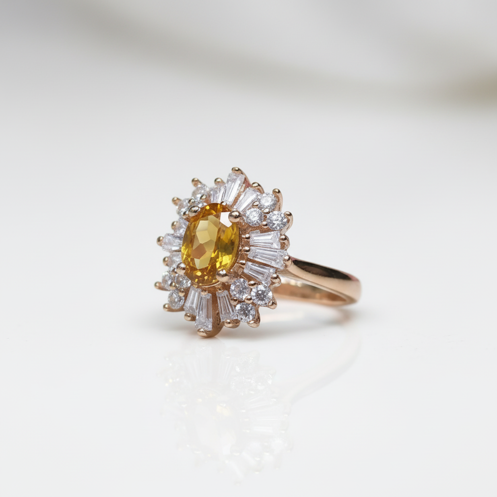 Oval Cut Citrine Flower Engagement Ring-Black Diamonds New York