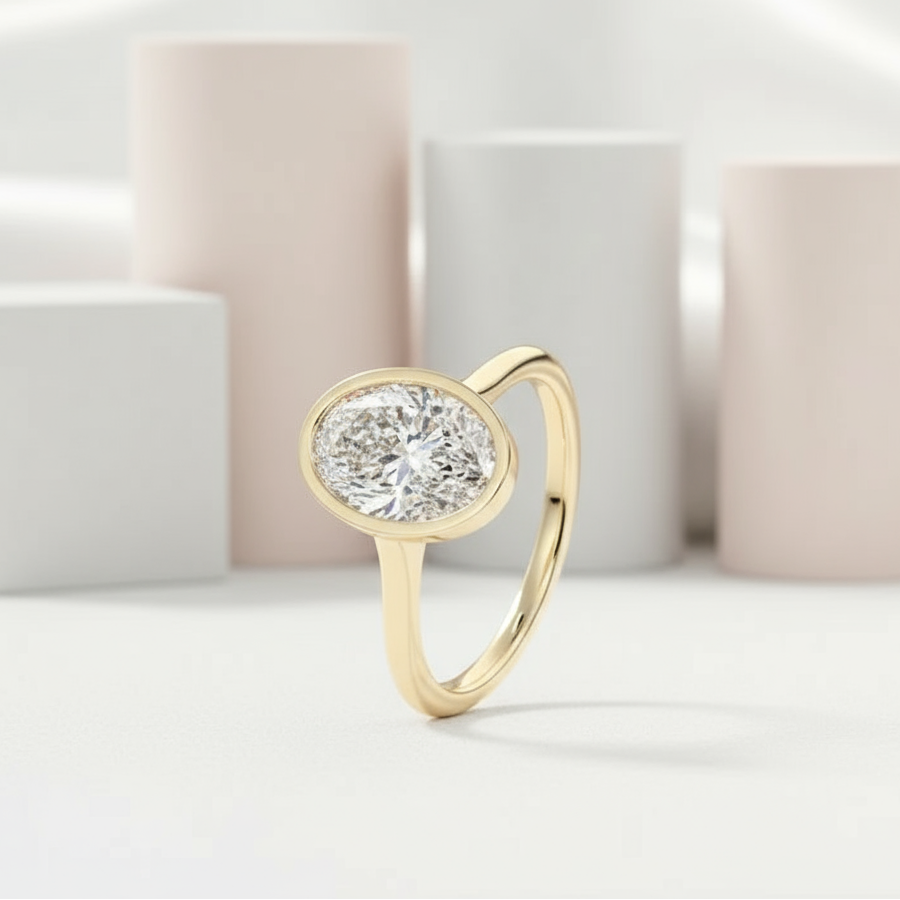 Oval Cut Diamond Solitaire Engagement Ring-Black Diamonds New York