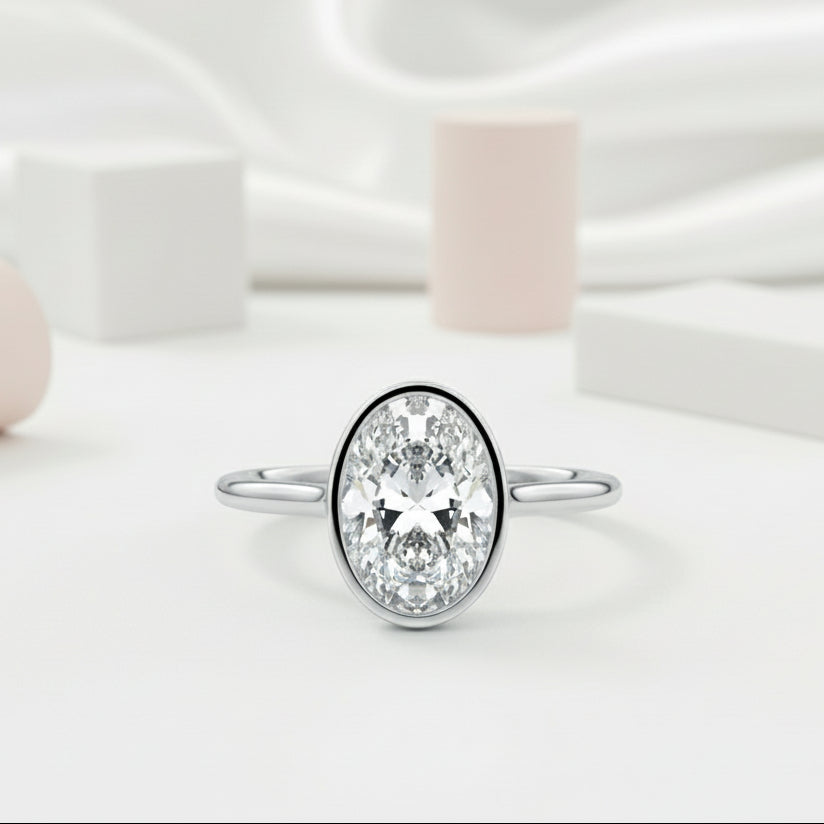 Oval Cut Diamond Solitaire Engagement Ring-Black Diamonds New York