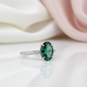 Oval Cut Emerald Green Simulated Diamond Option Engagement Ring-Black Diamonds New York