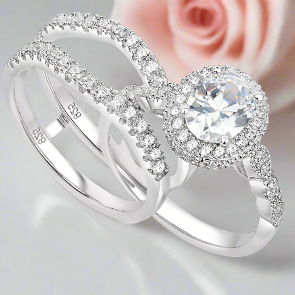 Oval Cut Diamond Halo Engagement Ring Set-Black Diamonds New York