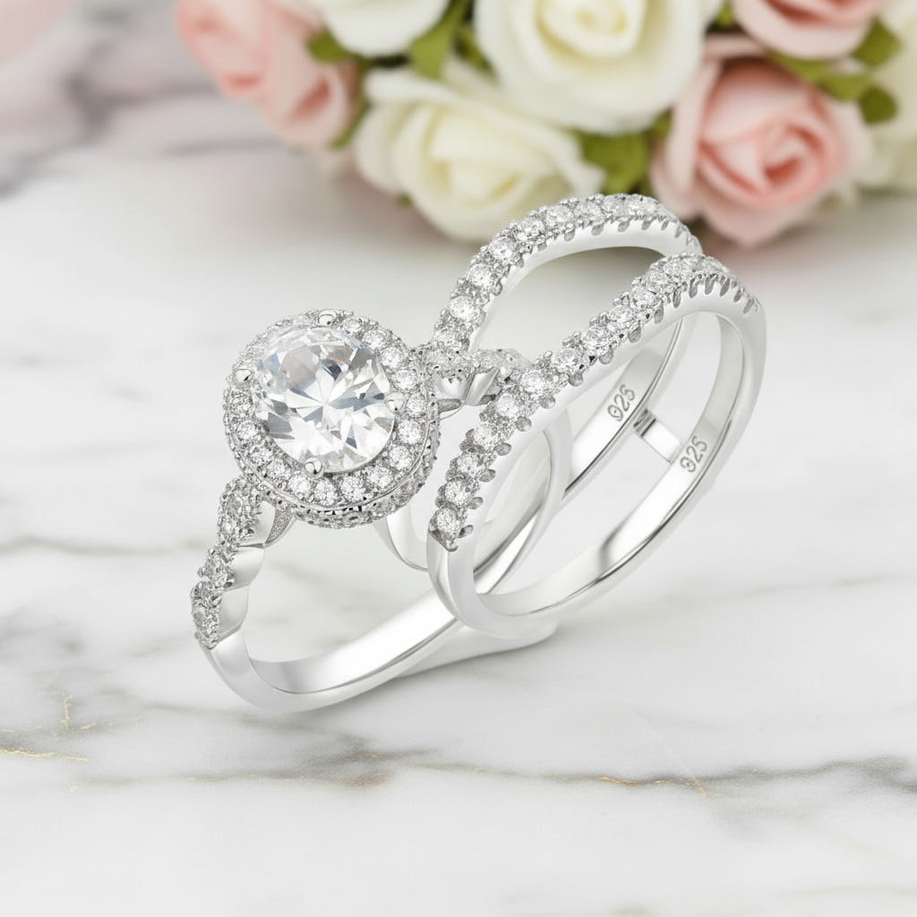 Oval Cut Diamond Option Halo Engagement Ring Set-Black Diamonds New York