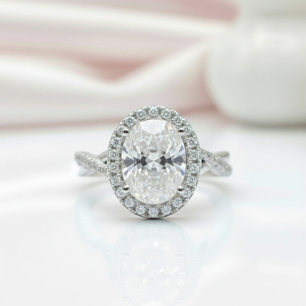 Oval Cut Diamond Antique Halo Engagement Ring-Black Diamonds New York