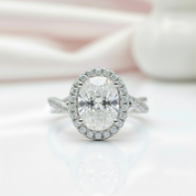 Oval Cut Diamond Antique Halo Engagement Ring-Black Diamonds New York