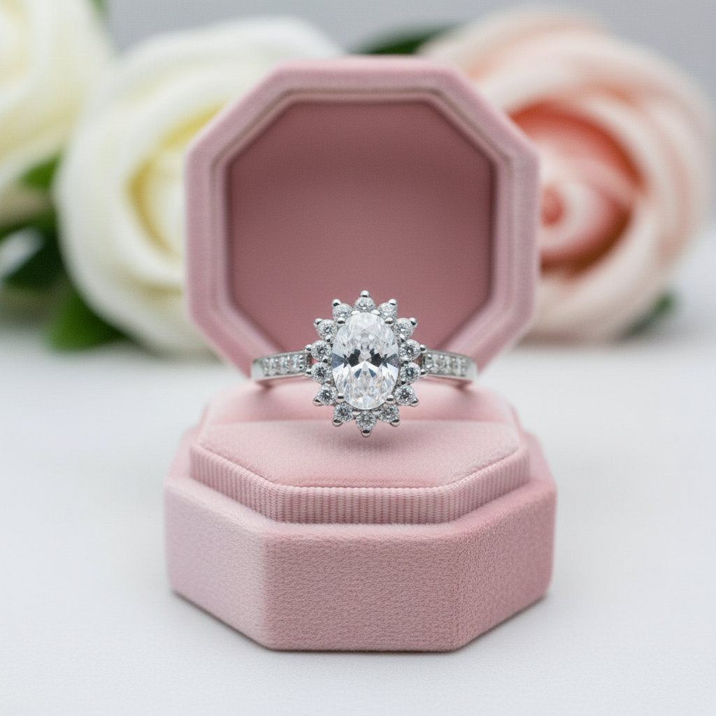 Oval Cut Diamond Halo Art Deco Vintage Engagement Ring-Black Diamonds New York