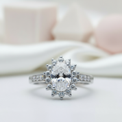 Oval Cut Diamond Halo Art Deco Vintage Engagement Ring-Black Diamonds New York