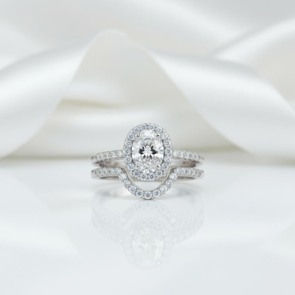 Oval Cut Diamond Option Halo White Gold Engagement Ring Set-Black Diamonds New York