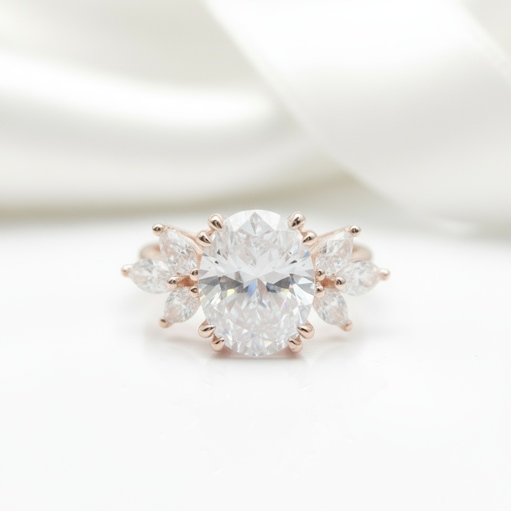 Oval Cut Diamond Rose Gold Dainty Engagement Ring-Black Diamonds New York