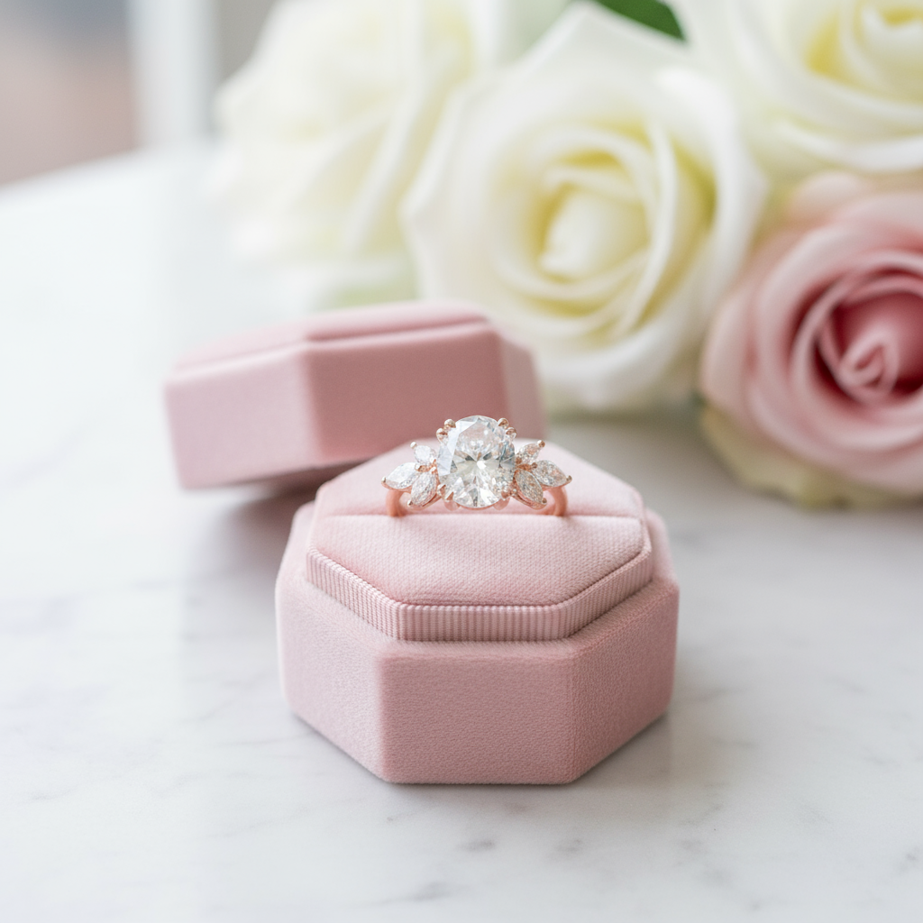 Oval Cut Diamond Option Rose Gold Dainty Engagement Ring-Black Diamonds New York
