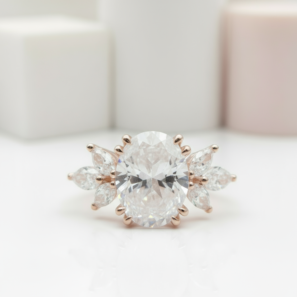 Oval Cut Diamond Rose Gold Dainty Engagement Ring-Black Diamonds New York