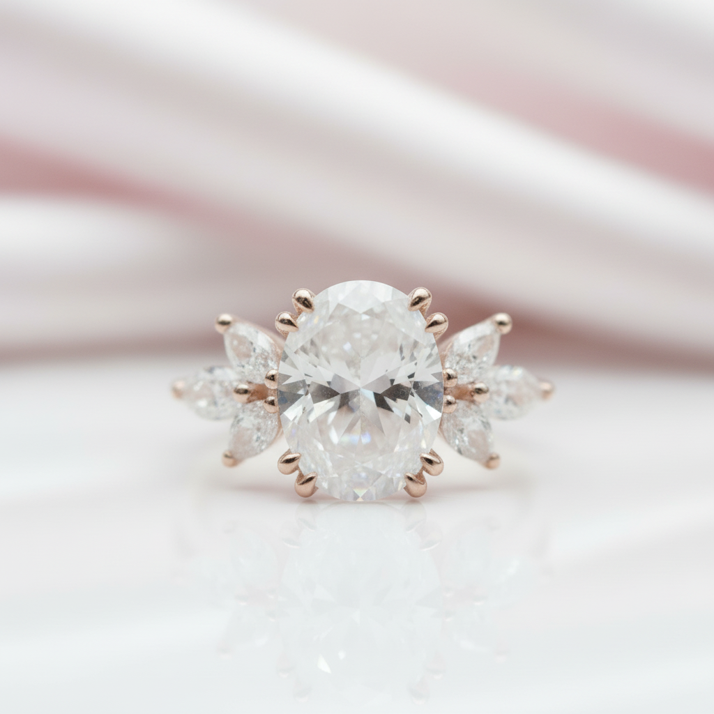 Oval Cut Diamond Option Rose Gold Dainty Engagement Ring-Black Diamonds New York
