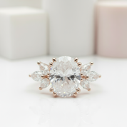 Oval Cut Diamond Rose Gold Dainty Engagement Ring-Black Diamonds New York