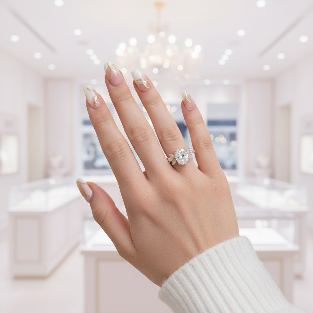 Oval Cut Diamond Rose Gold Dainty Engagement Ring-Black Diamonds New York