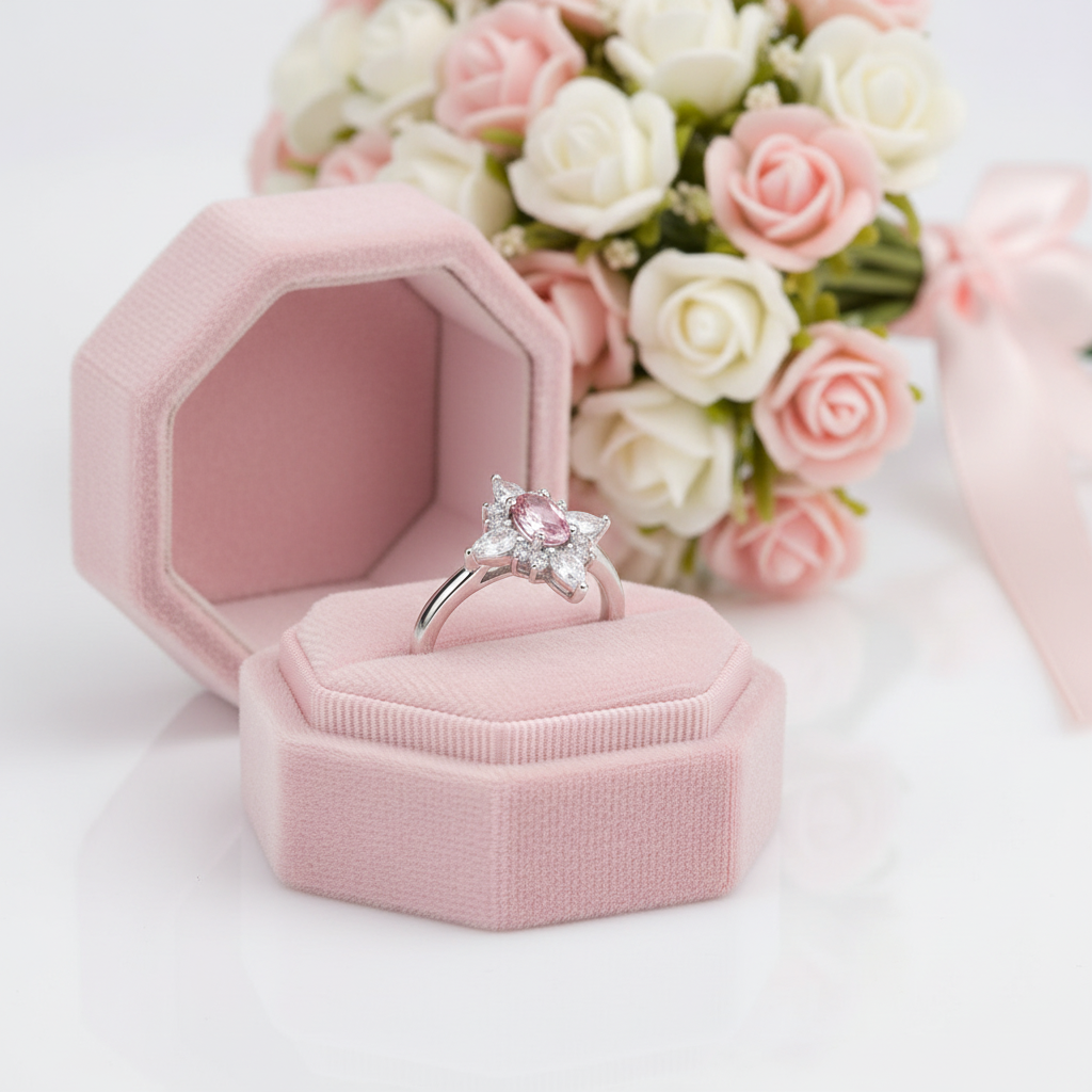 Oval Cut Morganite Gemstone Engagement Ring-Black Diamonds New York