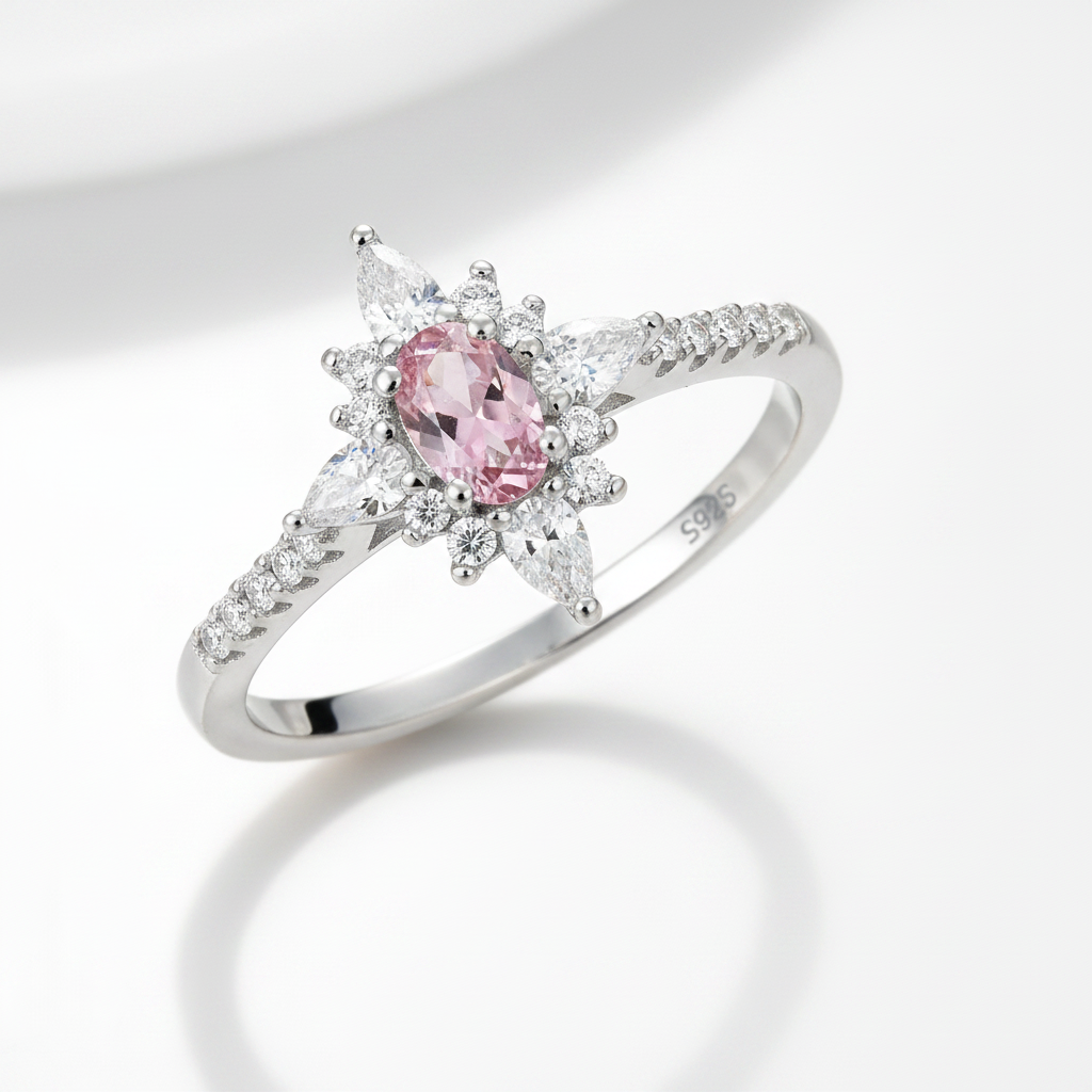 Oval Cut Morganite Gemstone Engagement Ring-Black Diamonds New York
