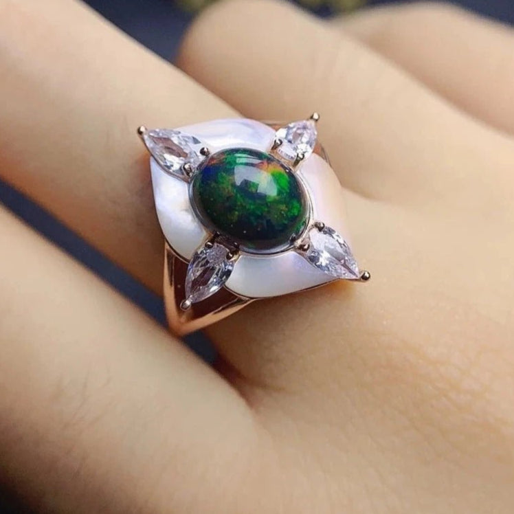 Oval Cut Natural Black Opal Engagement Ring – Black Diamonds New York