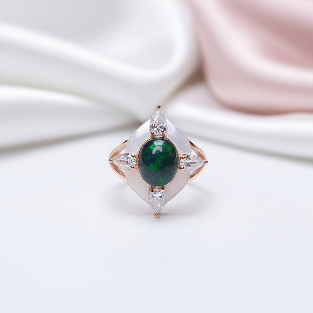 Oval Cut Black Opal Engagement Ring-Black Diamonds New York