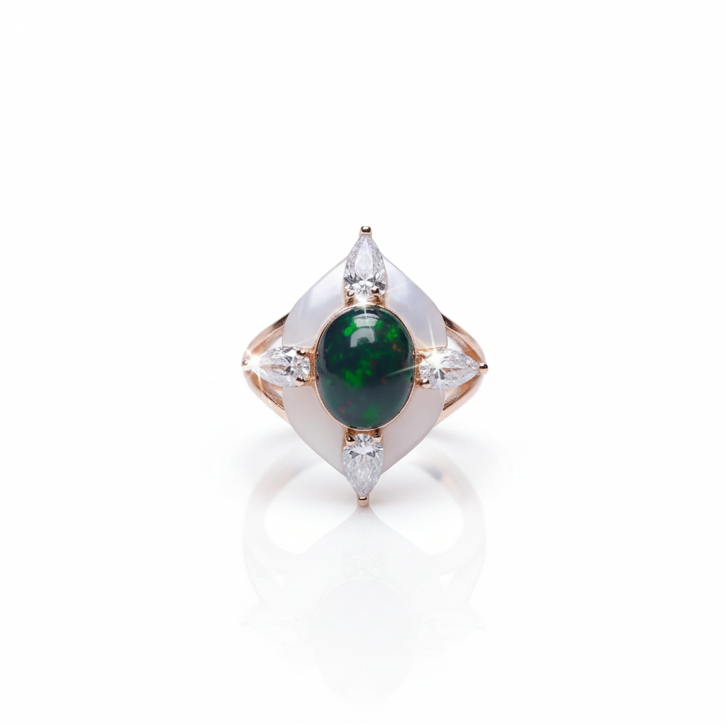 Oval Cut Black Opal Engagement Ring-Black Diamonds New York
