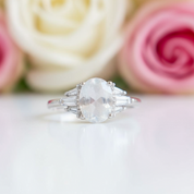 Oval Cut Natural Moonstone Engagement Ring-Black Diamonds New York