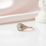 Oval Cut Natural Moss Agate 4 Prong Engagement Ring-Black Diamonds New York
