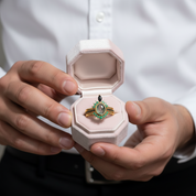 Oval cut Natural Moss Agate Yellow Gold Wedding Ring Set-Black Diamonds New York