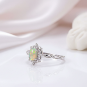 Oval Cut Opal Gemstone Ring-Black Diamonds New York