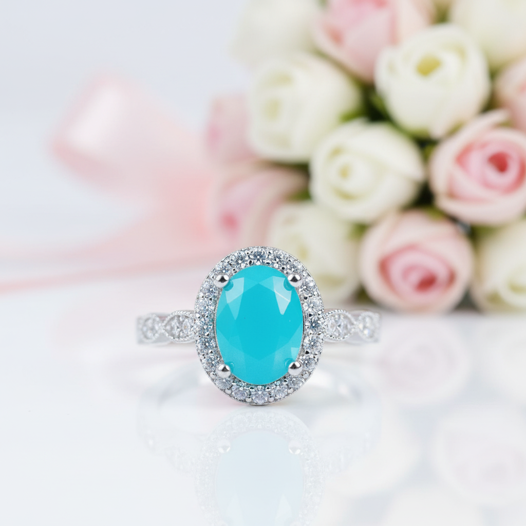 Oval Cut Paraiba Tourmaline Engagement Ring-Black Diamonds New York